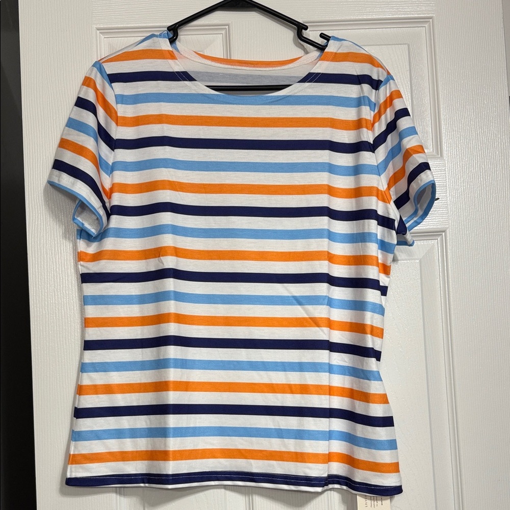 23.  Vibrant Striped Short Sleeve Women's Tee.